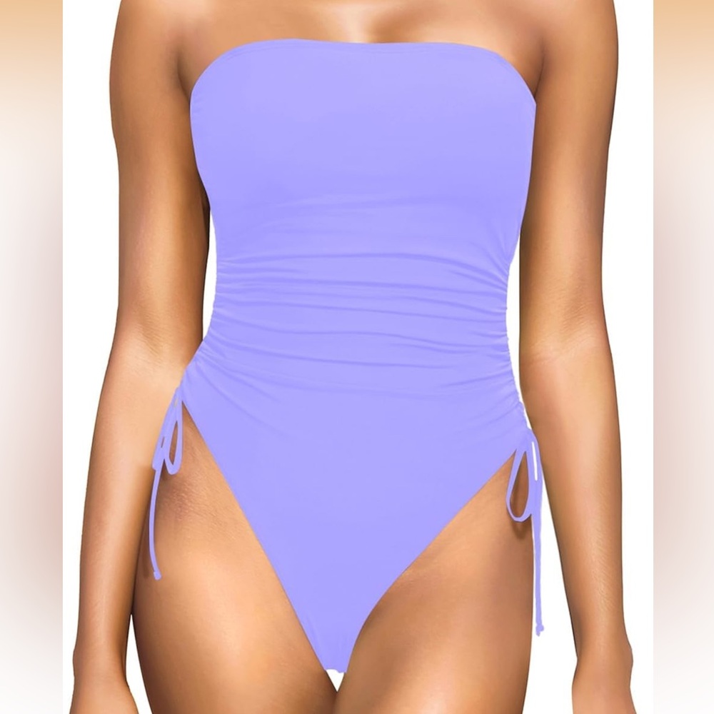 NWT Yonique Strapless One Piece Tummy Control Bandeau Bathing Suit Cheeky - Picture 2 of 7